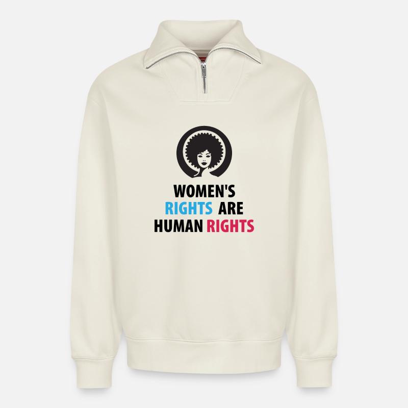 Frauenrechte sind Menschenrechte - Relaxed Unisex Organic Half Zip Sweatshirt – von SPREAD - Naturweiß