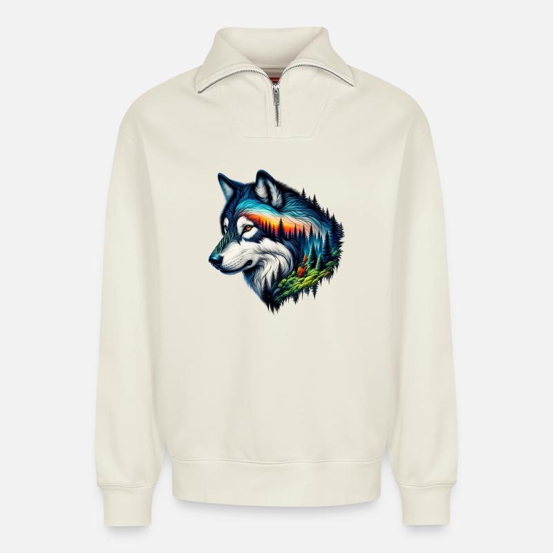 Wolf - Relaxed Unisex Organic Half Zip Sweatshirt – von SPREAD - Naturweiß