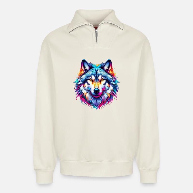 Wolf - Relaxed Unisex Organic Half Zip Sweatshirt – von SPREAD - Naturweiß