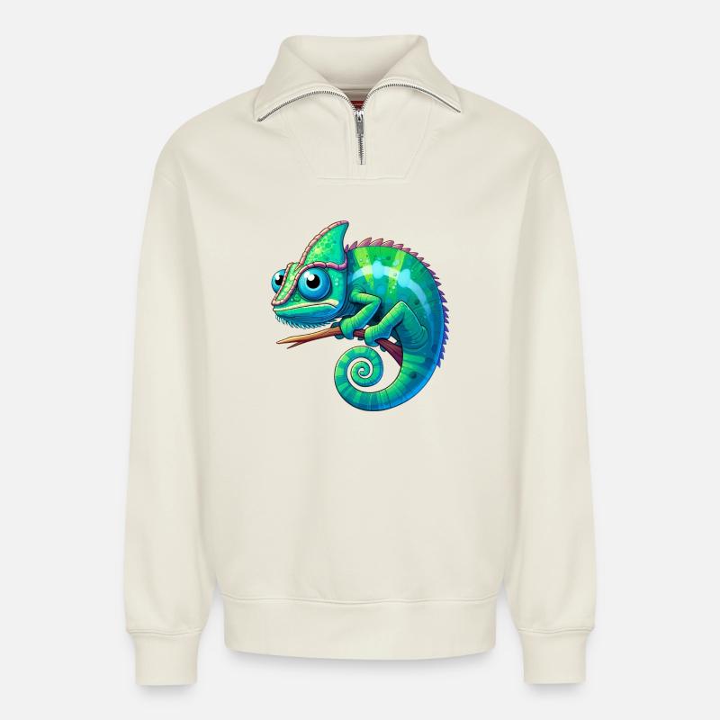Chameleon - Relaxed Unisex Organic Half Zip Sweatshirt – by SPREAD - off white