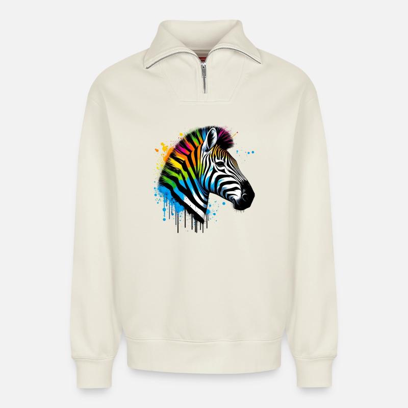 Zebra - Relaxed Unisex Organic Half Zip Sweatshirt – von SPREAD - Naturweiß