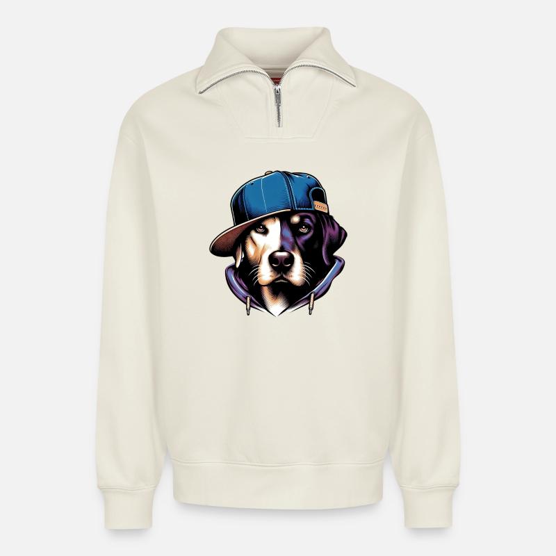 Hund - Relaxed Unisex Organic Half Zip Sweatshirt – von SPREAD - Naturweiß