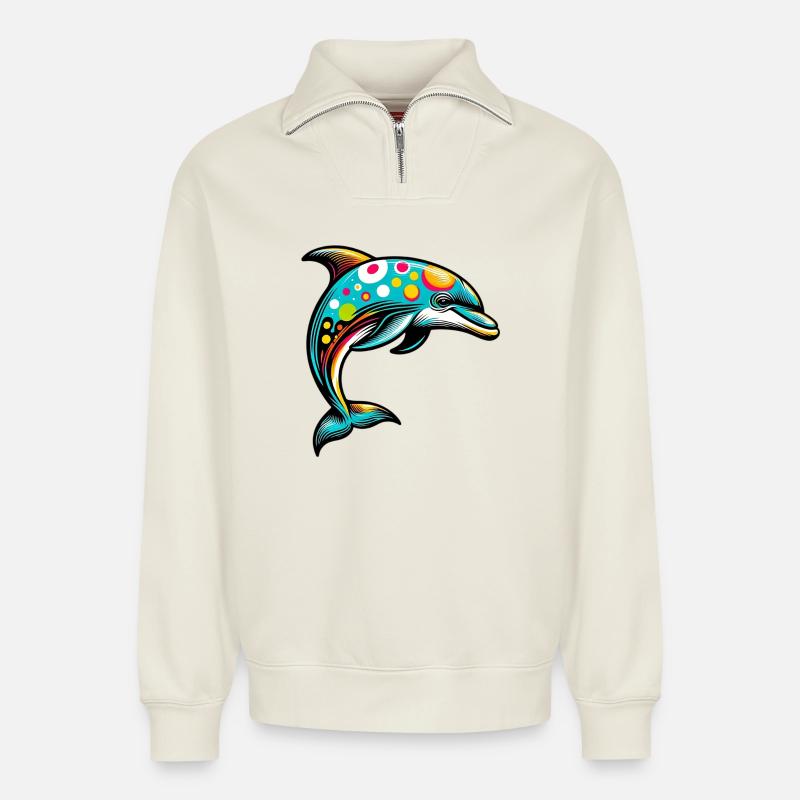 Delfin - Relaxed Unisex Organic Half Zip Sweatshirt – von SPREAD - Naturweiß