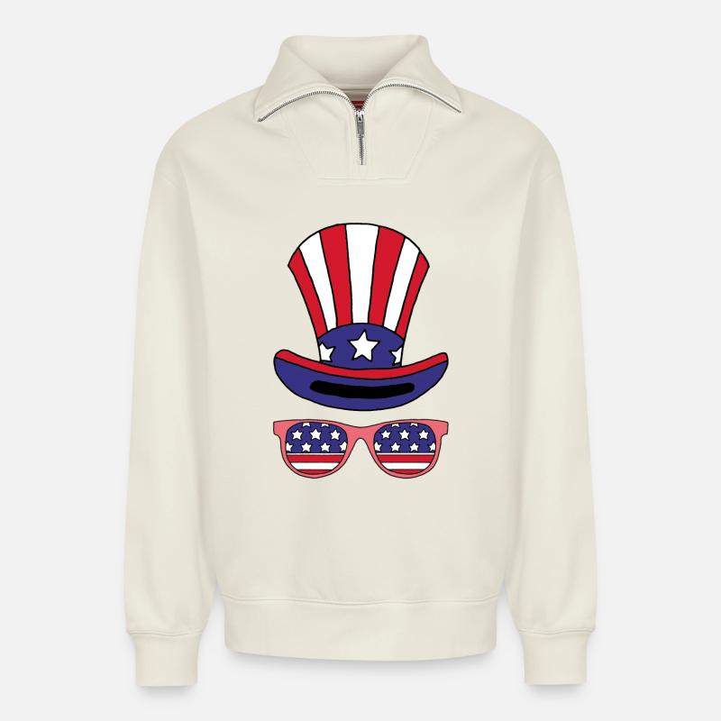 Das ist Amerika! - Relaxed Unisex Organic Half Zip Sweatshirt – von SPREAD - Naturweiß