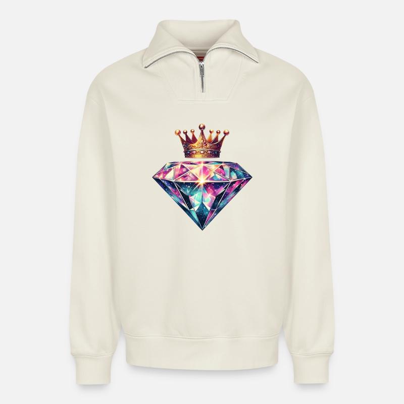 Diamant und Krone - Relaxed Unisex Organic Half Zip Sweatshirt – von SPREAD - Naturweiß