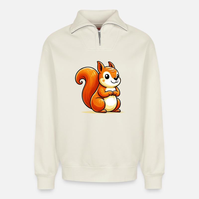 Écureuil - Sweat unisexe décontracté en coton biologique à demi-zip – de SPREAD - blanc cassé