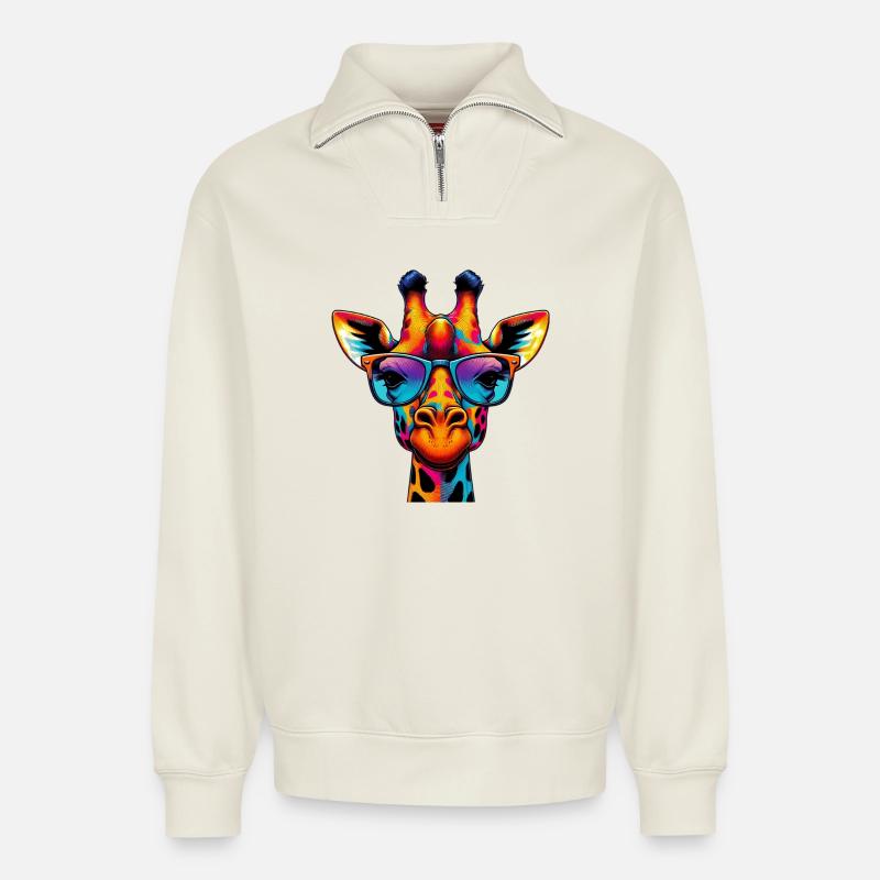 Giraffe - Relaxed Unisex Organic Half Zip Sweatshirt – von SPREAD - Naturweiß
