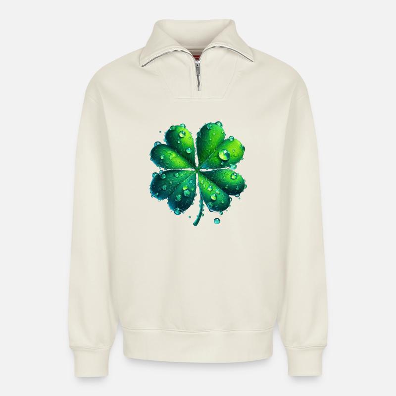 Vierblättriges Kleeblatt - Relaxed Unisex Organic Half Zip Sweatshirt – von SPREAD - Naturweiß