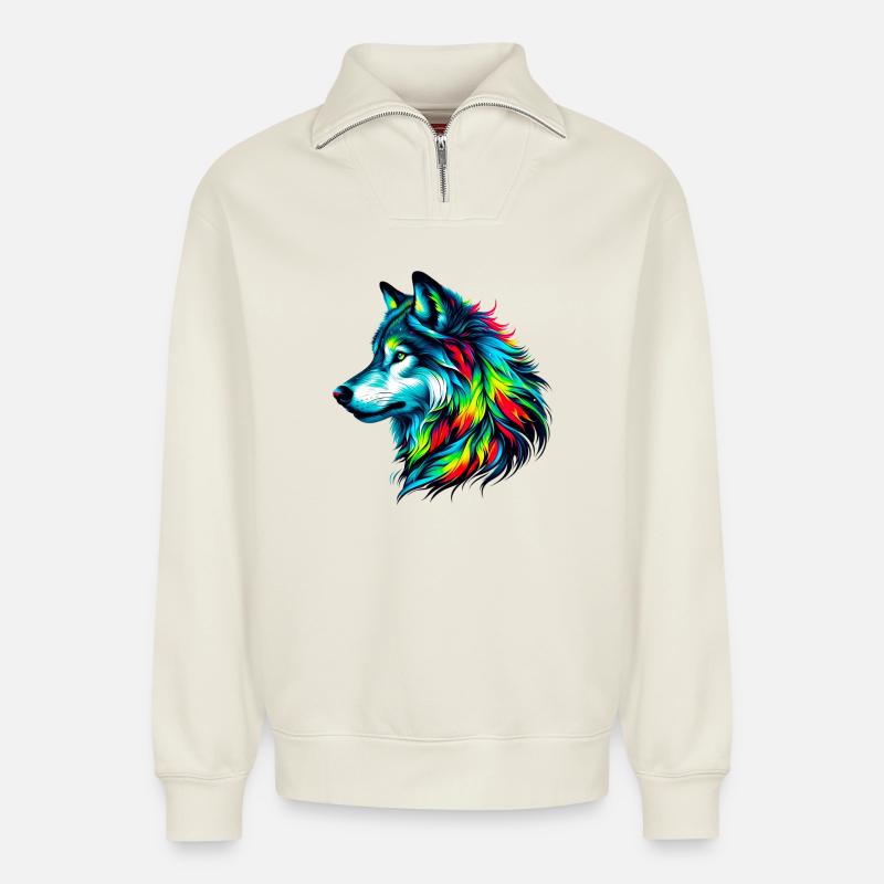 Wolf - Relaxed Unisex Organic Half Zip Sweatshirt – von SPREAD - Naturweiß