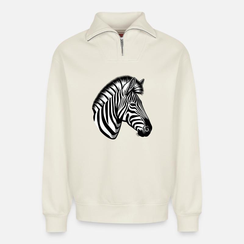 Zebra - Relaxed Unisex Organic Half Zip Sweatshirt – by SPREAD - off white