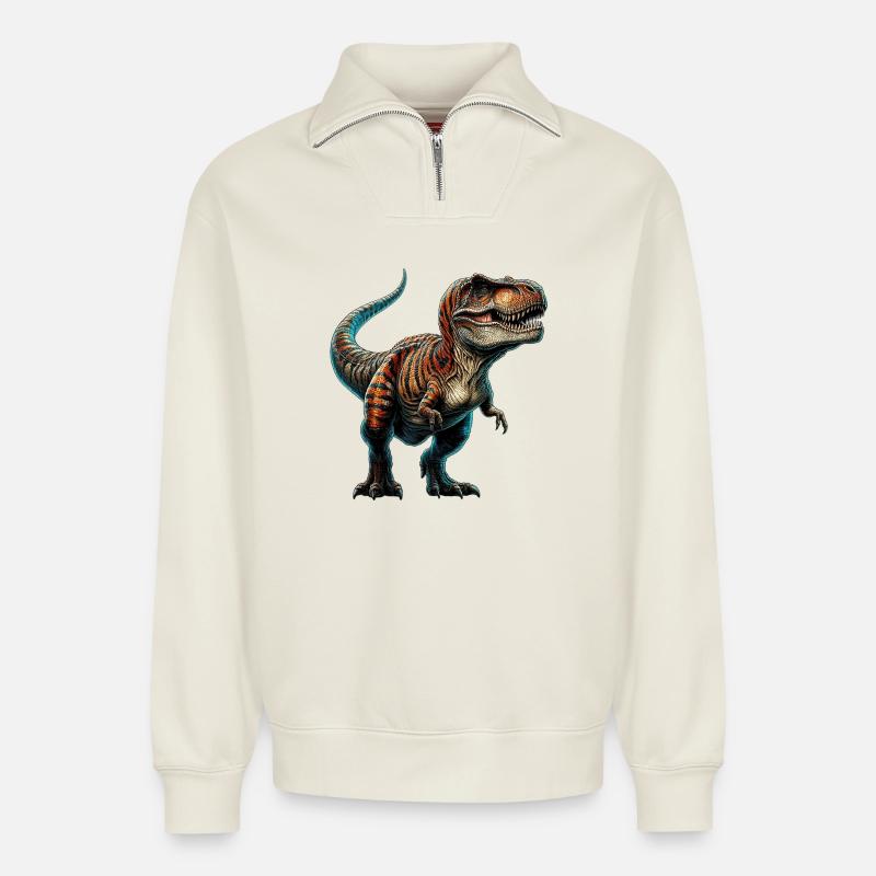 Dinosaur - Relaxed Unisex Organic Half Zip Sweatshirt – by SPREAD - off white