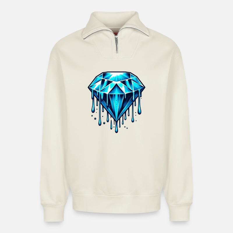 Diamant - Sweat unisexe décontracté en coton biologique à demi-zip – de SPREAD - blanc cassé