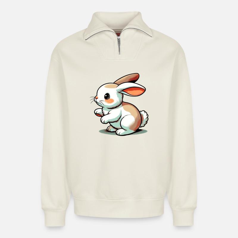 Rabbit - Relaxed Unisex Organic Half Zip Sweatshirt – by SPREAD - off white