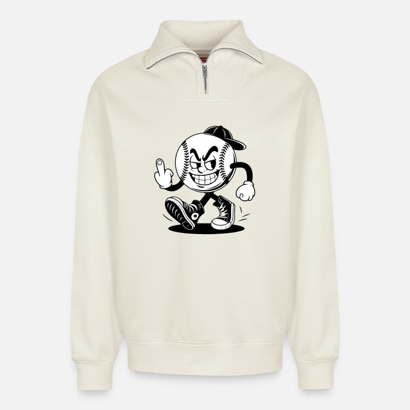 Baseball mit einem selbstbewussten - Relaxed Unisex Organic Half Zip Sweatshirt – von SPREAD - Naturweiß