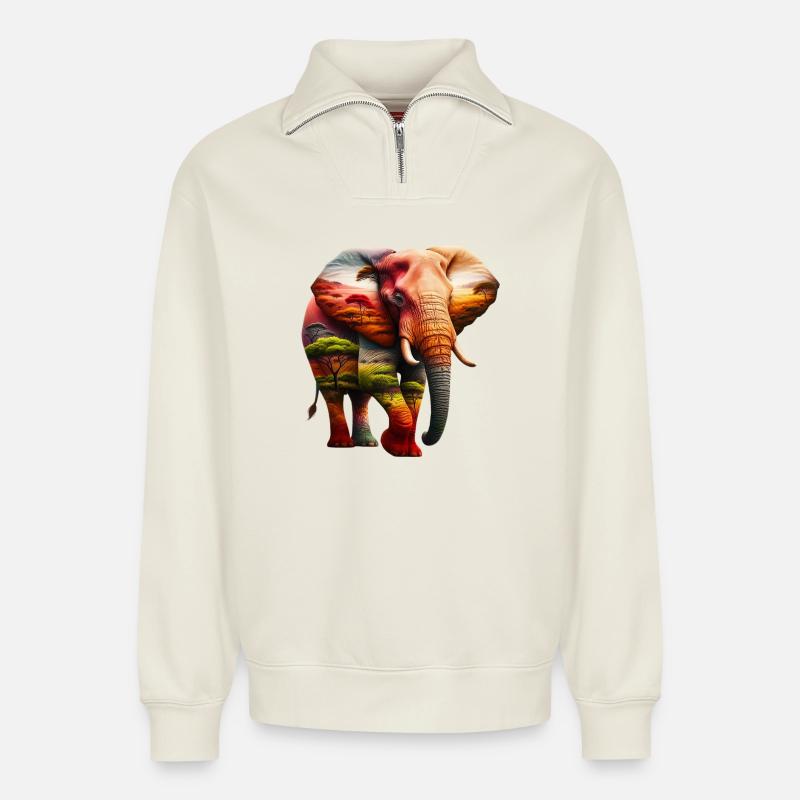 Elefant - Relaxed Unisex Organic Half Zip Sweatshirt – von SPREAD - Naturweiß