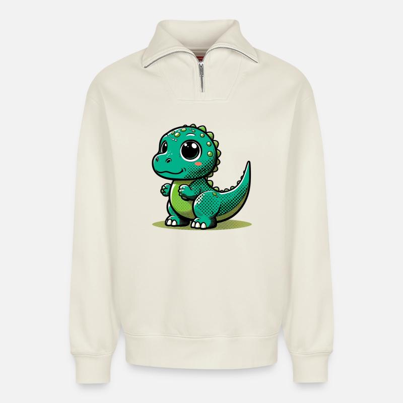 Dinosaurier - Relaxed Unisex Organic Half Zip Sweatshirt – von SPREAD - Naturweiß