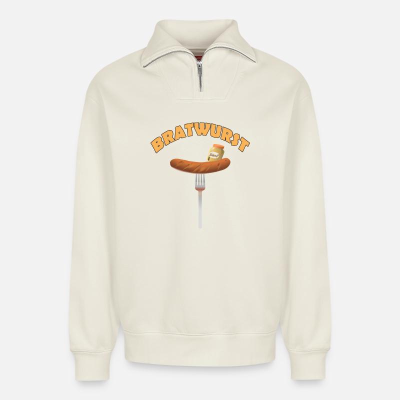 BRATWURST - Relaxed Unisex Organic Half Zip Sweatshirt – von SPREAD - Naturweiß
