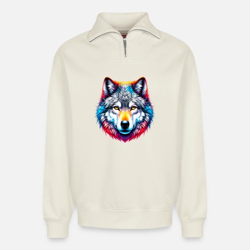 Wolf - Relaxed Unisex Organic Half Zip Sweatshirt – von SPREAD - Naturweiß