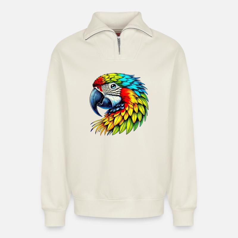 Papagei - Relaxed Unisex Organic Half Zip Sweatshirt – von SPREAD - Naturweiß