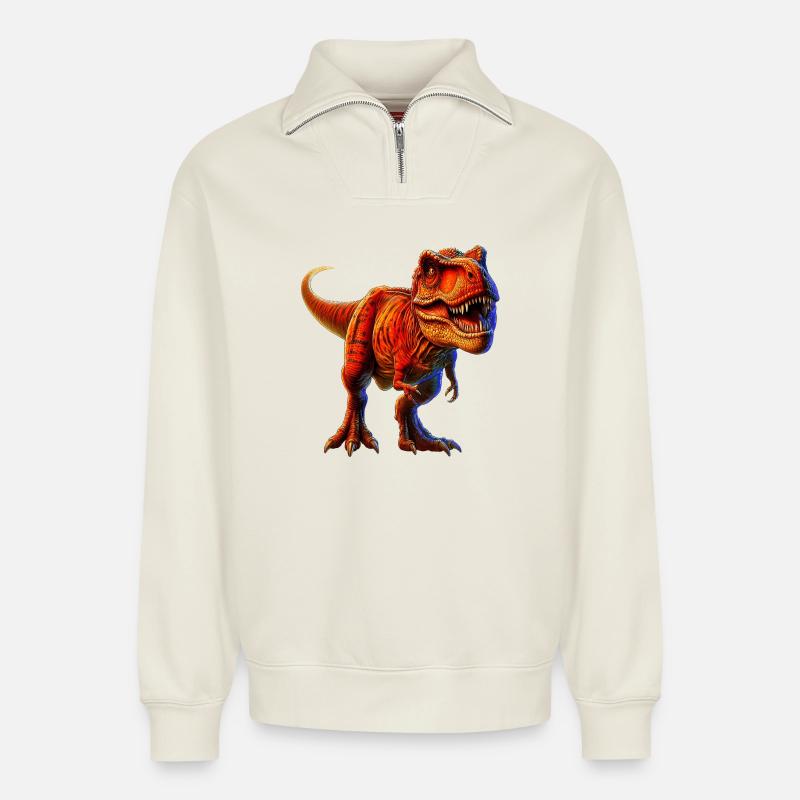 Dinosaurier - Relaxed Unisex Organic Half Zip Sweatshirt – von SPREAD - Naturweiß