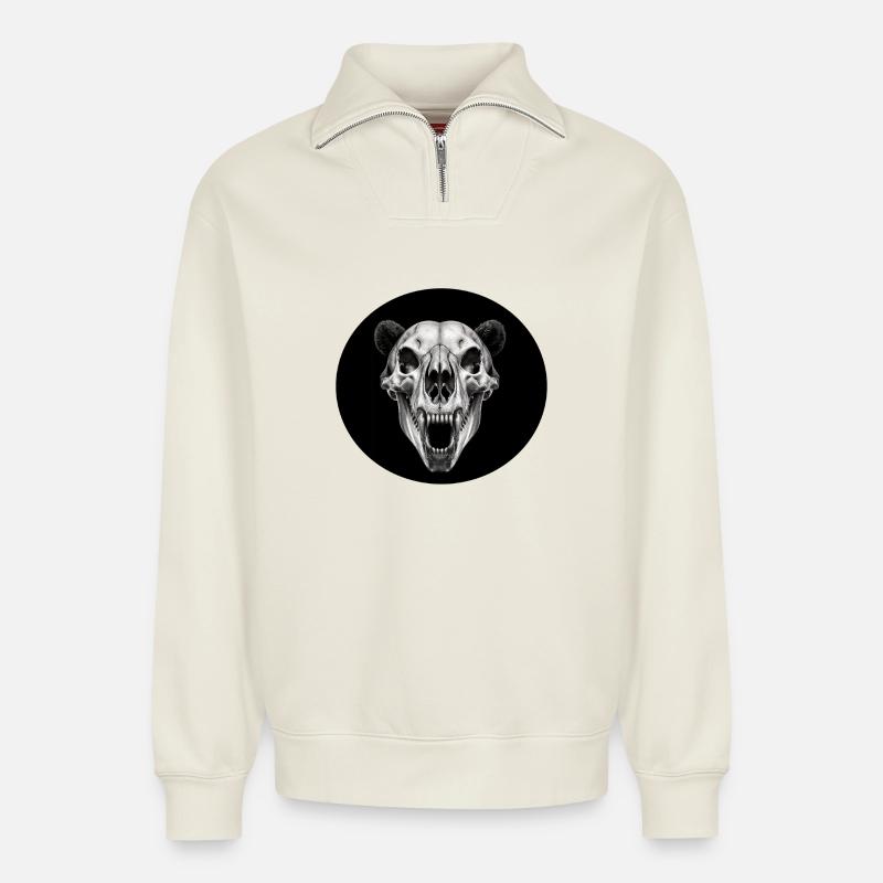 Skull - Relaxed Unisex Organic Half Zip Sweatshirt – by SPREAD - off white
