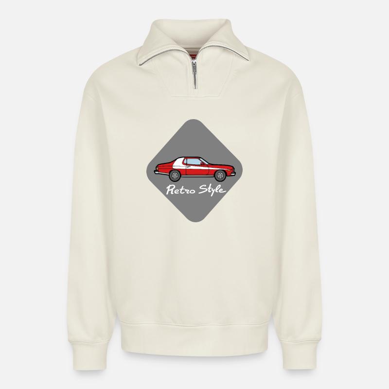 Retro style - Sweat unisexe décontracté en coton biologique à demi-zip – de SPREAD - blanc cassé