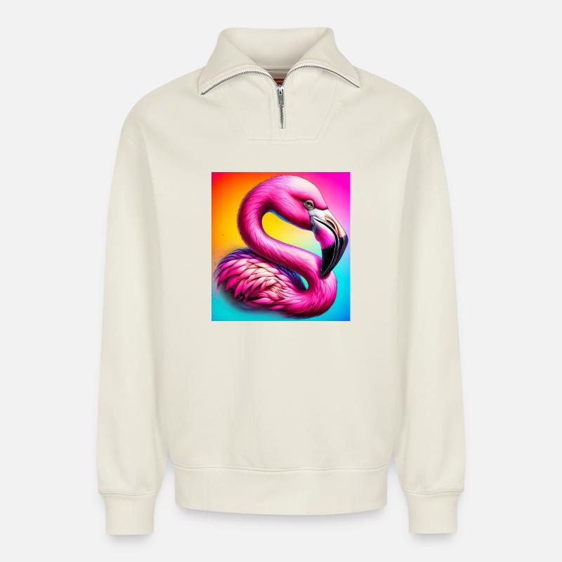 Flamingo - Relaxed Unisex Organic Half Zip Sweatshirt – von SPREAD - Naturweiß