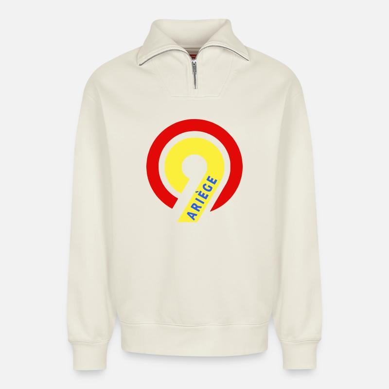 Ariège 09 - Sweat unisexe décontracté en coton biologique à demi-zip – de SPREAD - blanc cassé