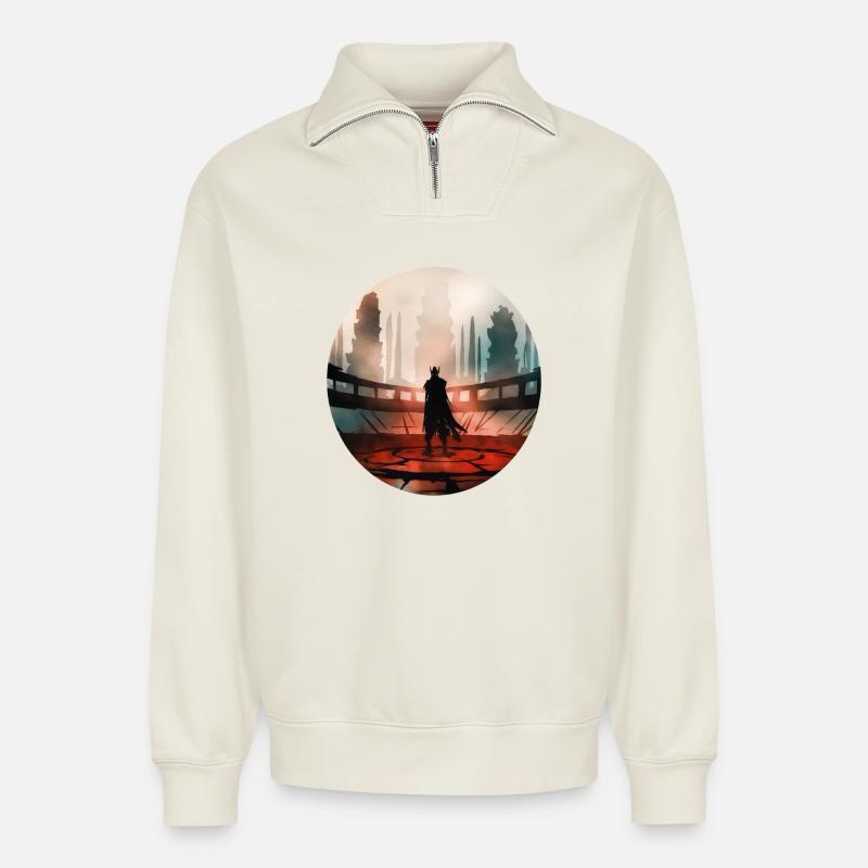Roter Ödland Wächter - Relaxed Unisex Organic Half Zip Sweatshirt – von SPREAD - Naturweiß