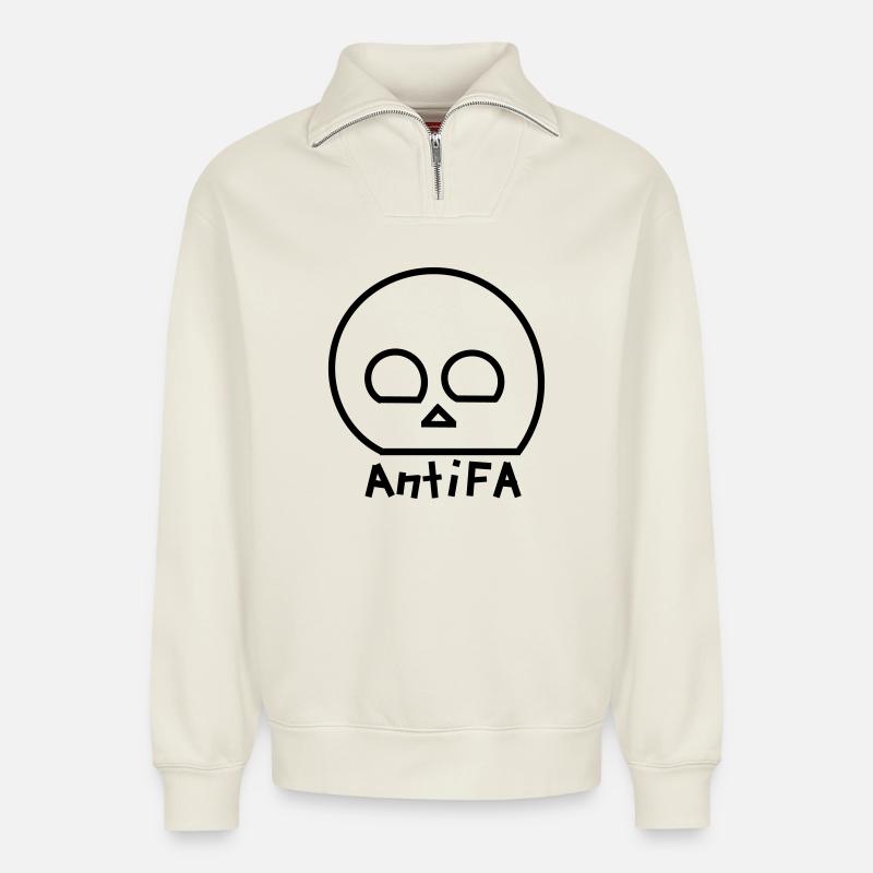 Antifa - Relaxed Unisex Organic Half Zip Sweatshirt – by SPREAD - off white