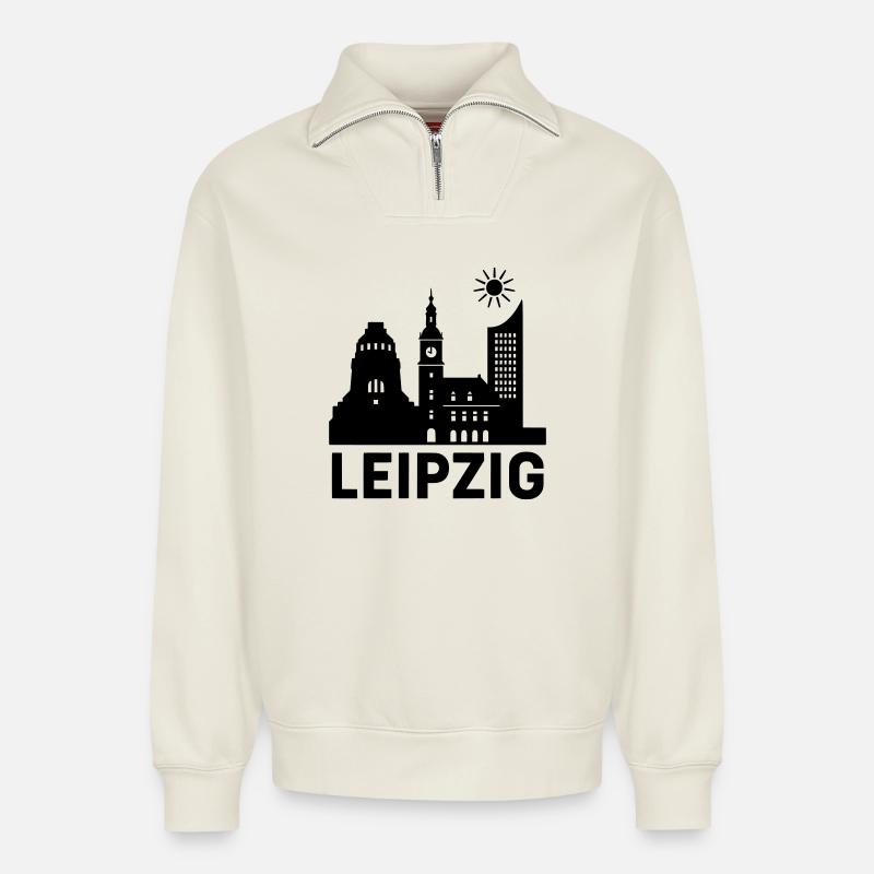 leipzig silhouette - Relaxed Unisex Organic Half Zip Sweatshirt – von SPREAD - Naturweiß