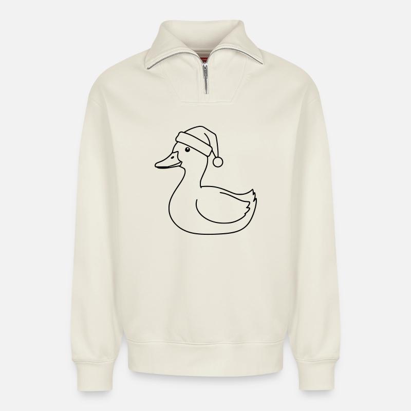 Weihnachtsente Line Art - Relaxed Unisex Organic Half Zip Sweatshirt – von SPREAD - Naturweiß