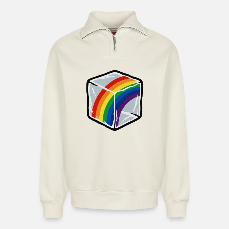 Rainbow in cube - Relaxed Unisex Organic Half Zip Sweatshirt – by SPREAD - off white
