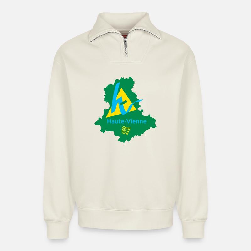 Haute-vienne 87 - Sweat unisexe décontracté en coton biologique à demi-zip – de SPREAD - blanc cassé