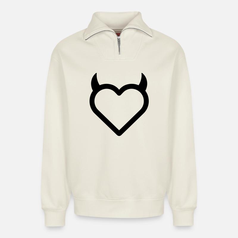 Dämonenherz - Relaxed Unisex Organic Half Zip Sweatshirt – von SPREAD - Naturweiß