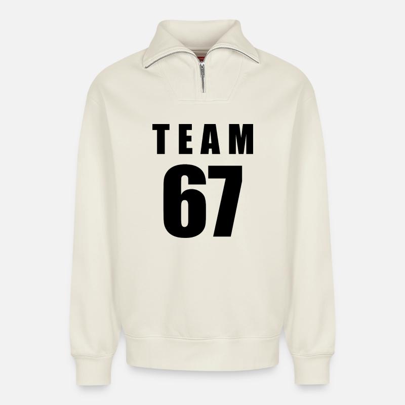 Team 67 - Sweat unisexe décontracté en coton biologique à demi-zip – de SPREAD - blanc cassé