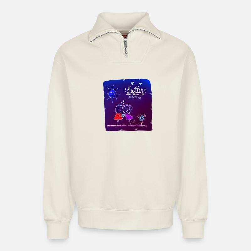 Gemeinsam Besser - Relaxed Unisex Organic Half Zip Sweatshirt – von SPREAD - Naturweiß