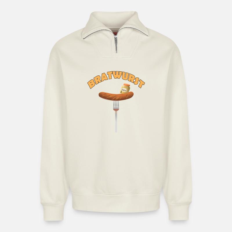 Bratwurst - Relaxed Unisex Organic Half Zip Sweatshirt – by SPREAD - off white