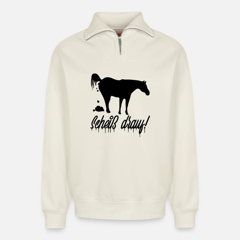 scheiss_drauf - Sweat unisexe décontracté en coton biologique à demi-zip – de SPREAD - blanc cassé