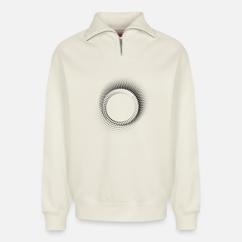 Halo Dot Ring Pattern - Relaxed Unisex Organic Half Zip Sweatshirt – by SPREAD - off white