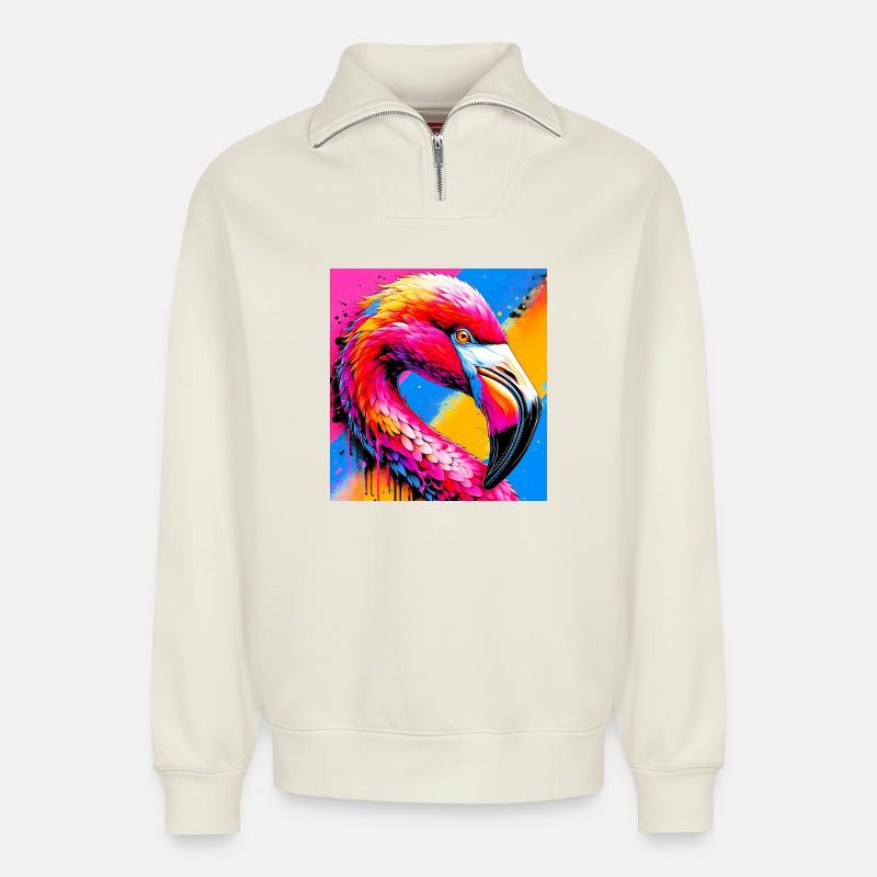 Flamingo - Relaxed Unisex Organic Half Zip Sweatshirt – von SPREAD - Naturweiß