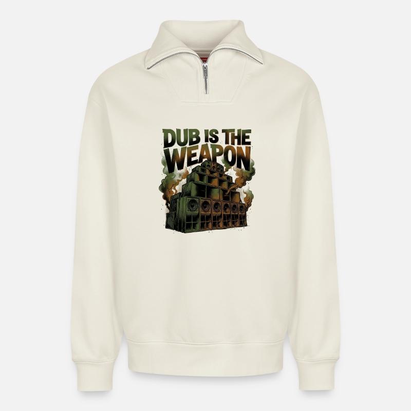 Le reggae dub est l’arme - Sweat unisexe décontracté en coton biologique à demi-zip – de SPREAD - blanc cassé