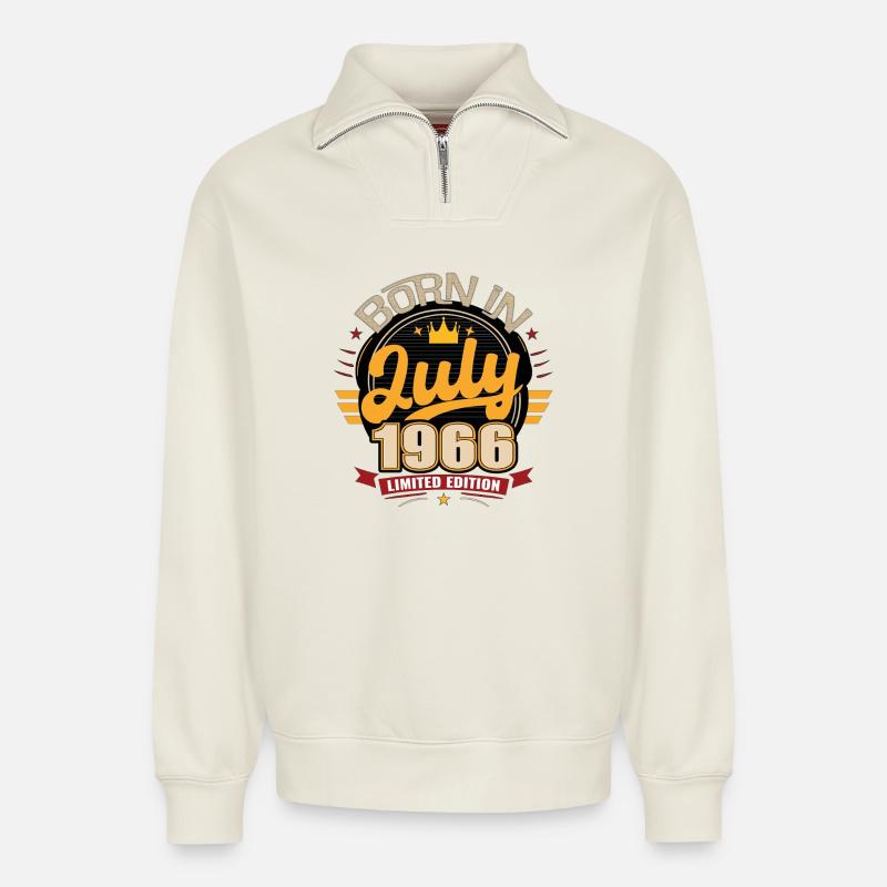 Born_in_July_1966 - Relaxed Unisex Organic Half Zip Sweatshirt – by SPREAD - off white