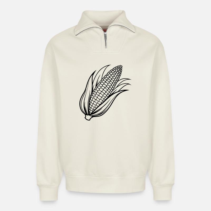 Maïs - Sweat unisexe décontracté en coton biologique à demi-zip – de SPREAD - blanc cassé