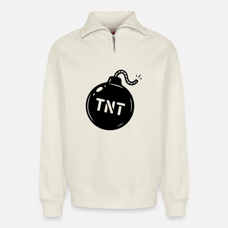 Bomb TNT Symbol - Relaxed Unisex Organic Half Zip Sweatshirt – by SPREAD - off white
