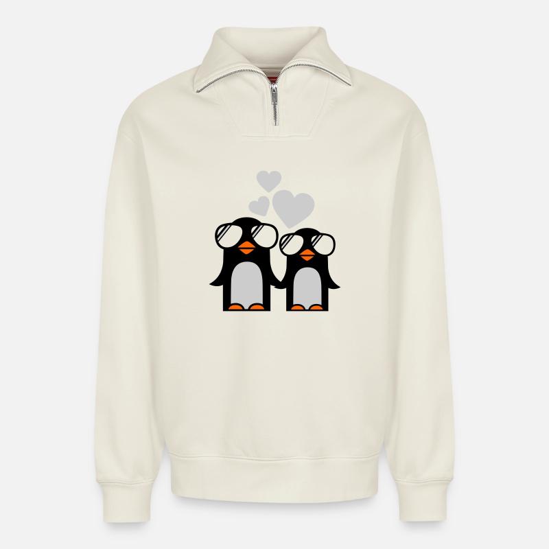 penguins fallen in love - pinguine - Relaxed Unisex Organic Half Zip Sweatshirt – von SPREAD - Naturweiß