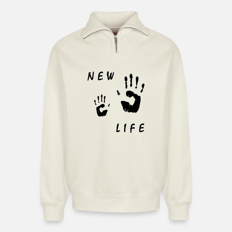 Babyhand - Relaxed Unisex Organic Half Zip Sweatshirt – von SPREAD - Naturweiß