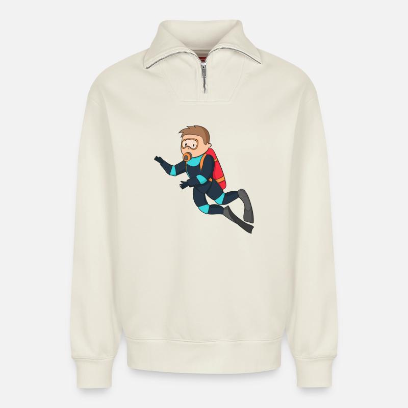 diving - Relaxed Unisex Organic Half Zip Sweatshirt – von SPREAD - Naturweiß