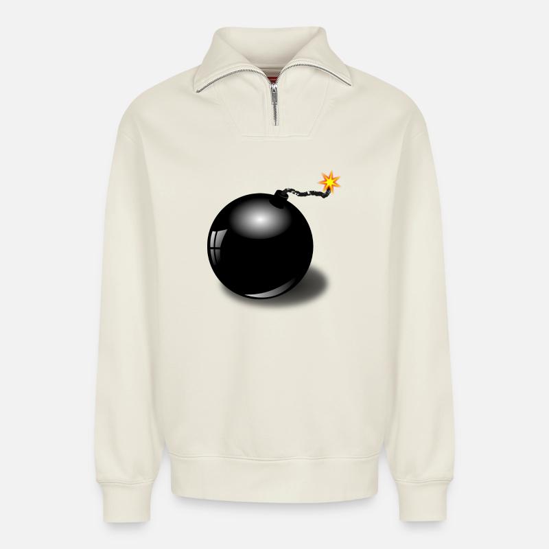 Bombe - Relaxed Unisex Organic Half Zip Sweatshirt – von SPREAD - Naturweiß