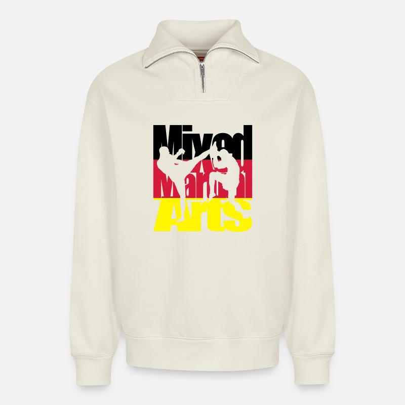 Mixed Martial Arts Deutsch - Relaxed Unisex Organic Half Zip Sweatshirt – von SPREAD - Naturweiß